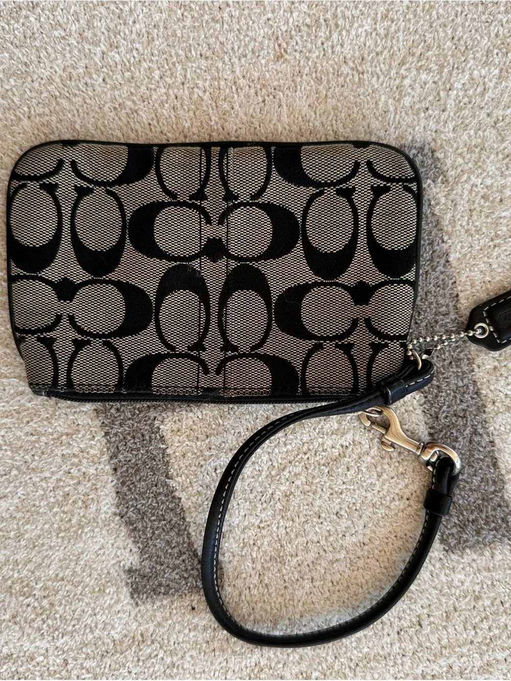 Coach Black and Tan Signature Wristlet Clutch